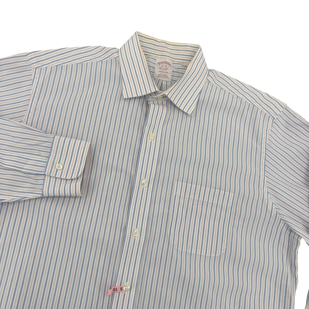 Brooks Brothers 1818 Madison Dress Shirt Mens 16-36 Blue Orange Stripe Non-Iron